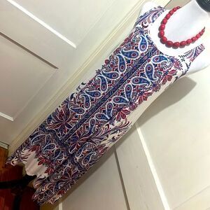 Christopher & Banks Women's Med Midi Paisley Design Pull Over Dress w/ Cute Back